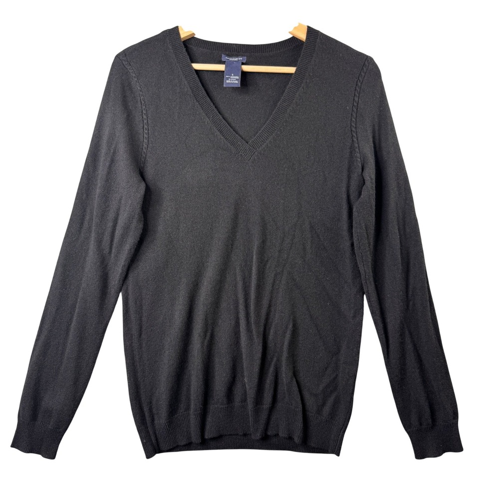 Magaschoni‎ 100% Cashmere V-Neck Sweater Mens Small Black Long Sleeve Fine Knit